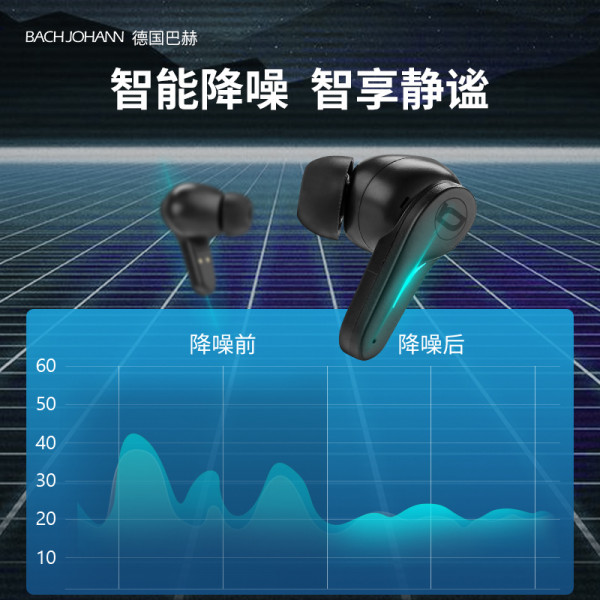 （汇景缘）德国巴赫GT-1电竞游戏无感延迟无线蓝牙耳机高音质入耳式超长待机续航降噪耳机 TWS游戏耳机