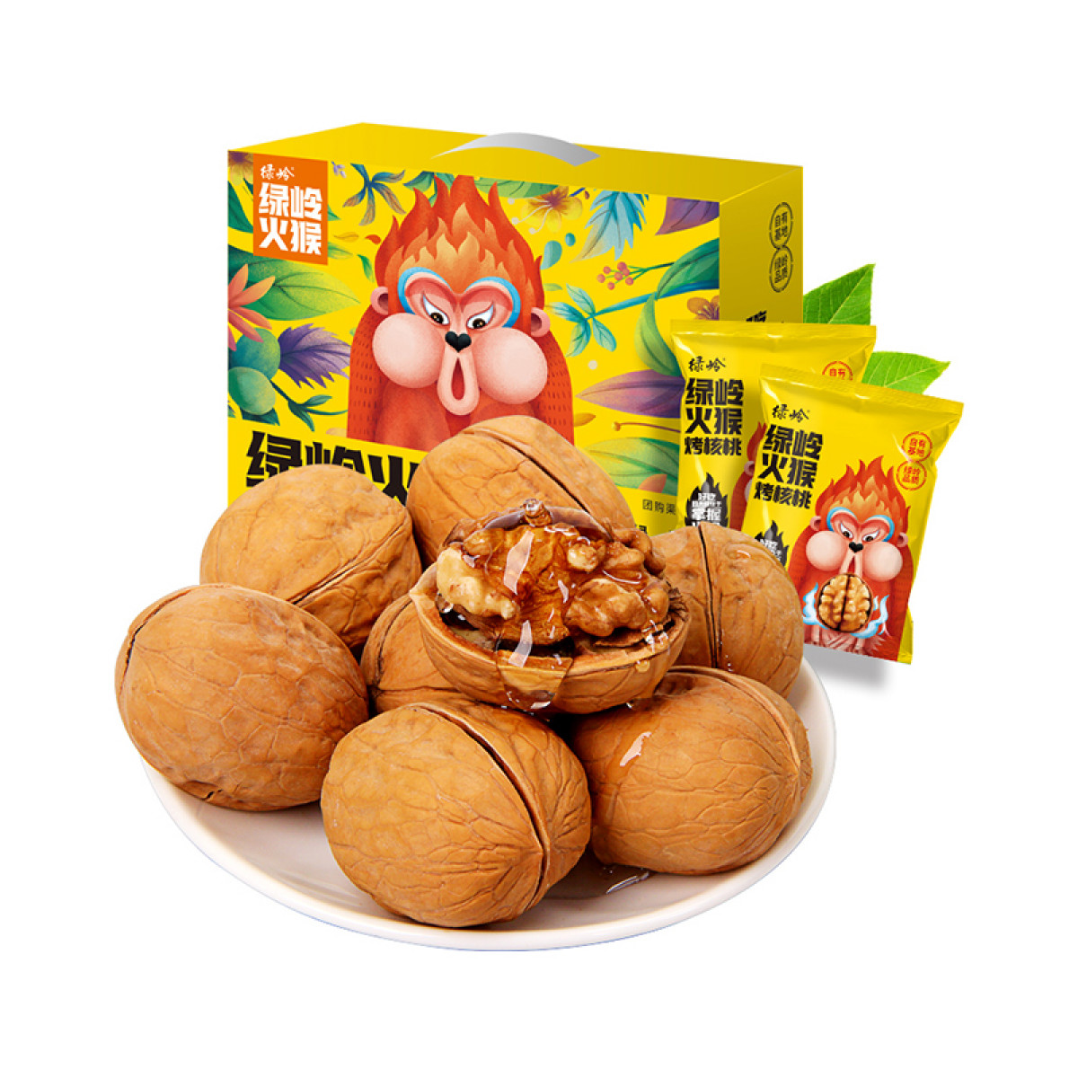 （健康快车）绿岭火猴958克烤核桃 小精灵手剥烤核桃 休闲零食礼盒装每日坚果