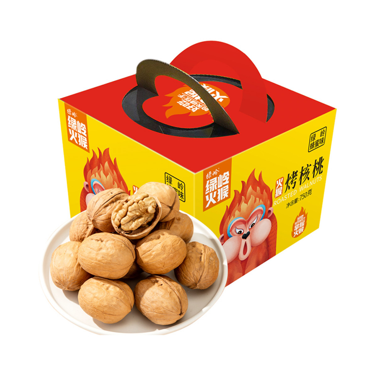 （健康快车）绿岭火猴750克烤核桃小精灵手剥烤核桃 休闲零食礼盒装每日坚果 蜂蜜味