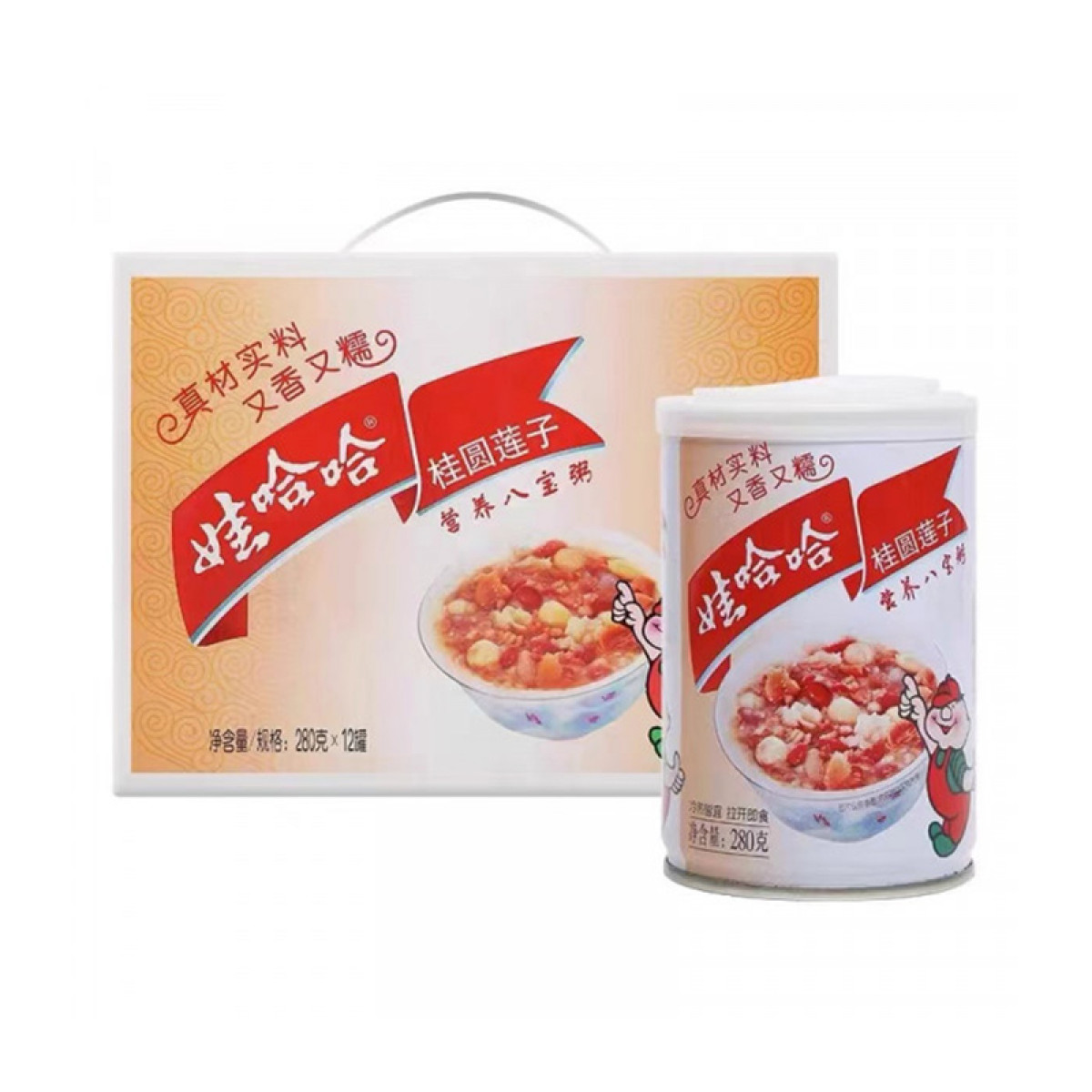 （中百）娃哈哈桂圆莲子八宝粥360g*12罐五谷速食粥代餐