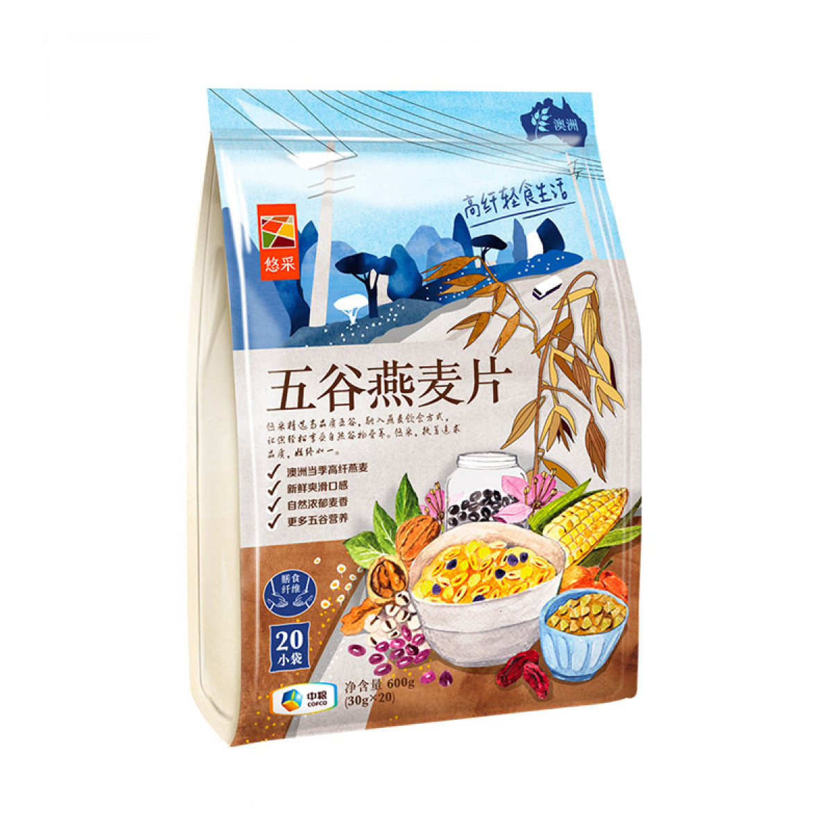 （中合誉品）中粮悠采五谷燕麦片袋装600g 营养早餐 方便代餐 独立小袋装
