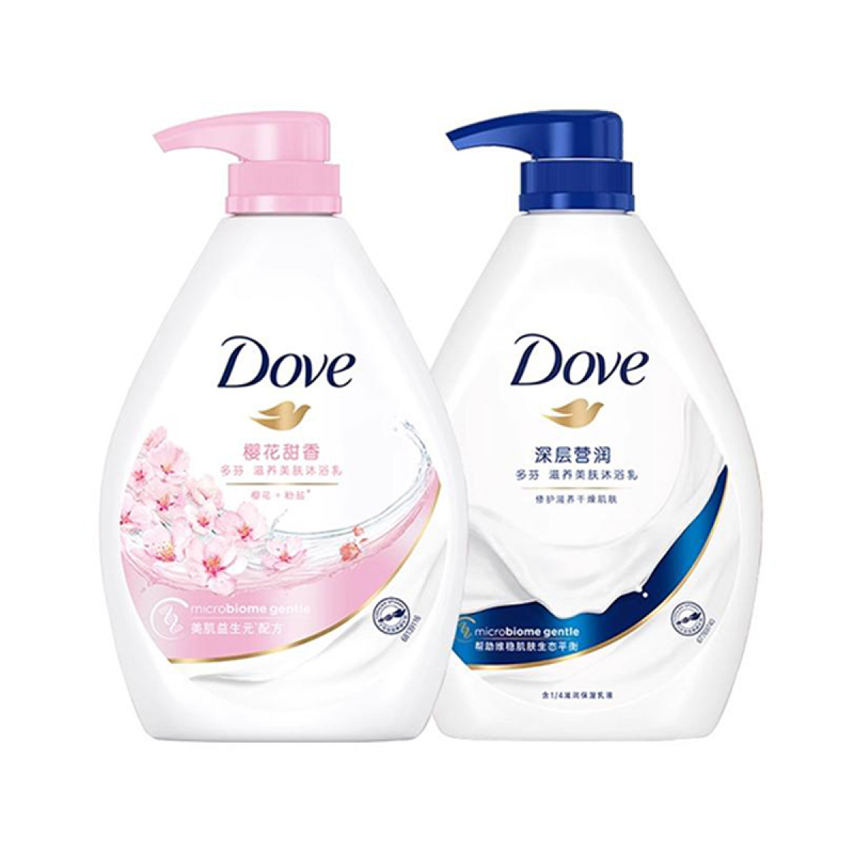 （康恩）多芬（Dove）沐浴露深层莹润+樱花留香(550G+550G)【2瓶装】持久留香家庭装大容量