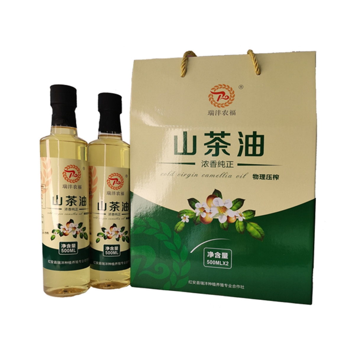 （康恩）红安特产山茶油(纯正）500ml*2瓶一提 一级山茶油0添加适合凉拌炒菜少油烟