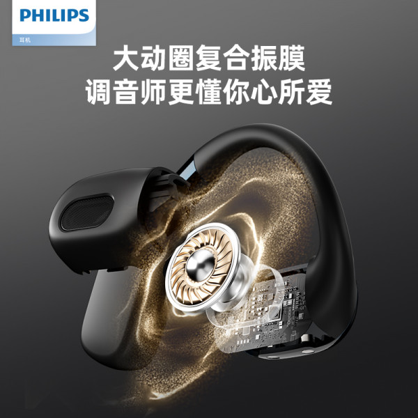 （超运·禾贸）飞利浦（PHILIPS）蓝牙耳机骨传导概念真无线挂耳式开放式不入耳运动跑步长续航高端降噪耳机 TAT5739