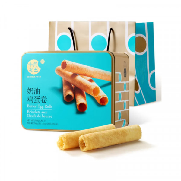 （康恩）十月初五奶油鸡蛋卷下午茶糕点休闲零食礼盒500g（铁罐）