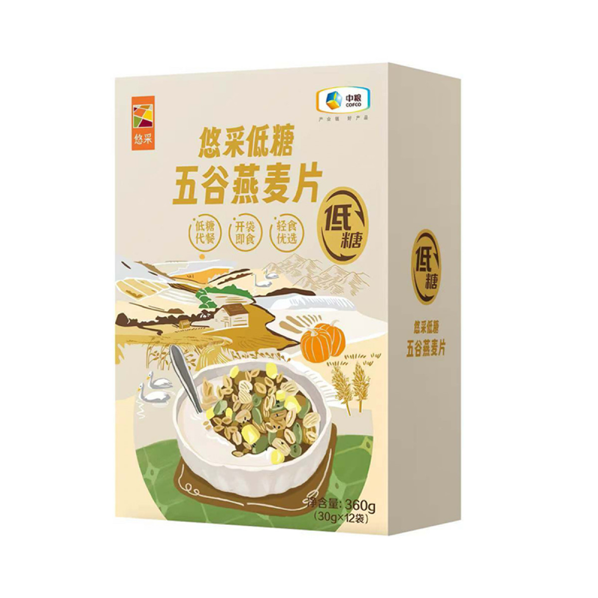 （中合誉品）悠采低糖低GI五谷燕麦片360g 营养高纤健康早餐饱腹健身代餐冲调麦片