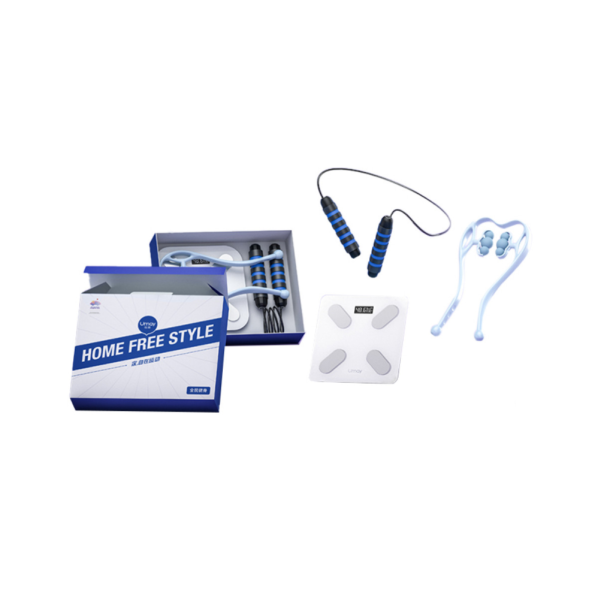 （巨邦佑）BJ+Umay佑美全民健身礼盒YM-04 智能体脂秤颈椎按摩夹专业运动跳绳