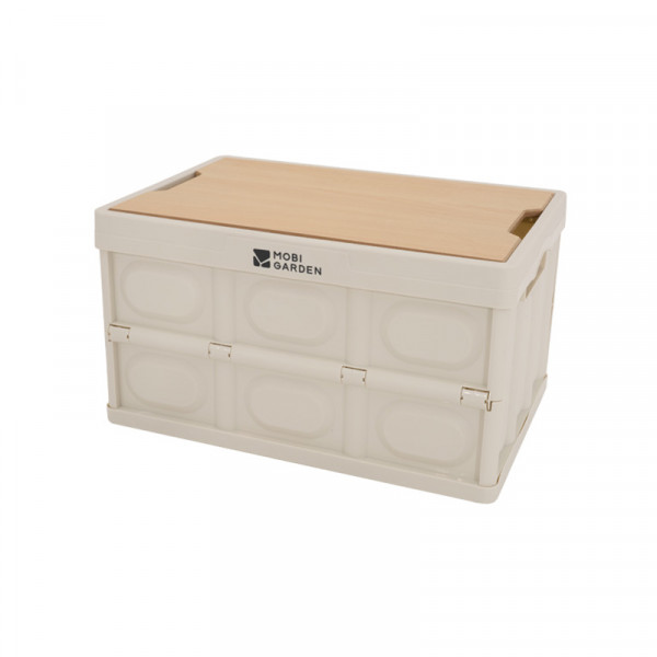 （巨邦佑）BJ+牧高笛收纳箱30L套装 JT NX25685001米白 自带桌板折叠收纳食用级PP材质