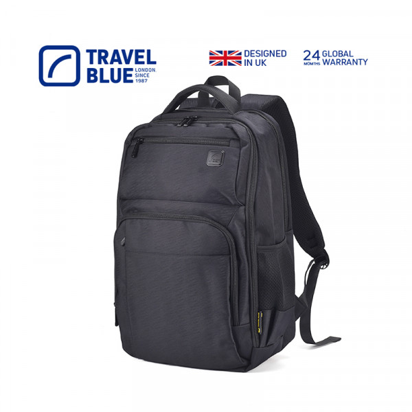 （超运·禾贸）英国蓝旅Travel Blue双肩背包-名望3020黑色  双肩电脑包男士大容量商务出差多隔层旅行包16英寸笔记本背包