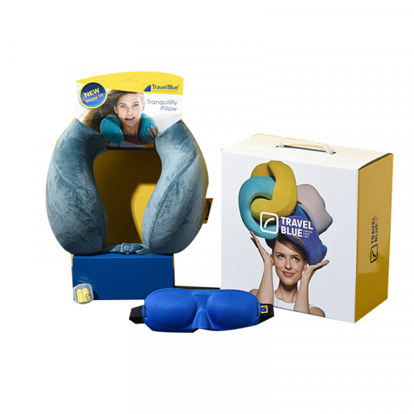 （超运·禾贸）英国蓝旅Travel Blue旅行三件套装颈枕眼罩耳塞6212蓝色   线下同款记忆棉u型枕礼盒套装旅行居家午休睡眠三件套送人