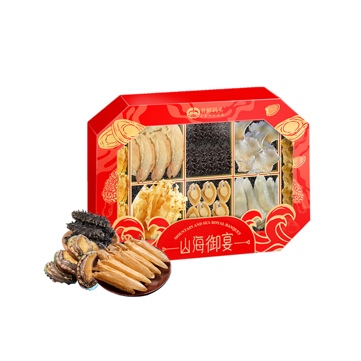 （巨邦佑）BJ+首鲜码头 干海鲜礼盒(八方来财) 375g 海味过节送礼海参鲍鱼鱼胶干贝鱼翅过节送礼