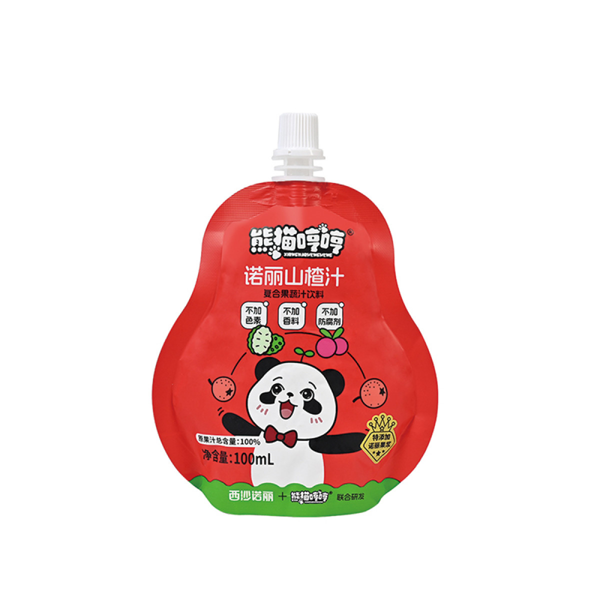 （巨邦佑）R+熊猫哼哼诺丽山楂汁（100ml*12袋）宝宝儿童果汁饮料非婴幼儿辅食零食3岁+