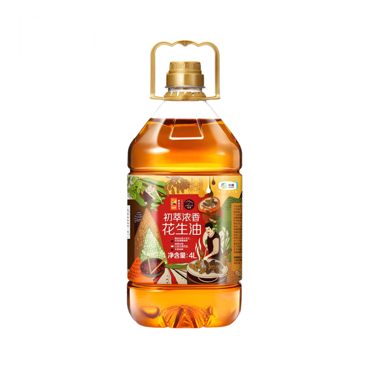 （中合誉品）初萃浓香花生油4L   级 物理压榨 充氮保鲜无添加