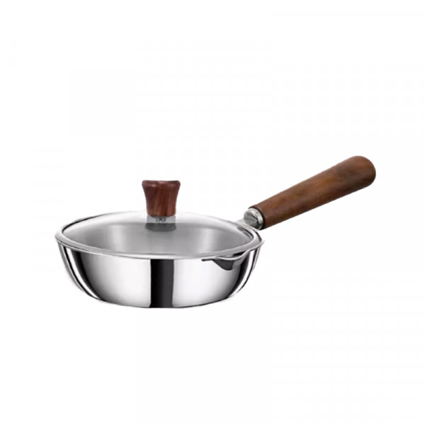 （巨邦佑）BJ+物芯质造 316L不锈钢小煎锅14cm(胡桃木柄)  精工铸造内外坚固持久耐用多种炉具适用