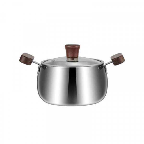 （巨邦佑）BJ+物芯质造 316L迷你小汤锅 实木防烫手柄不锈钢小汤锅易清洗