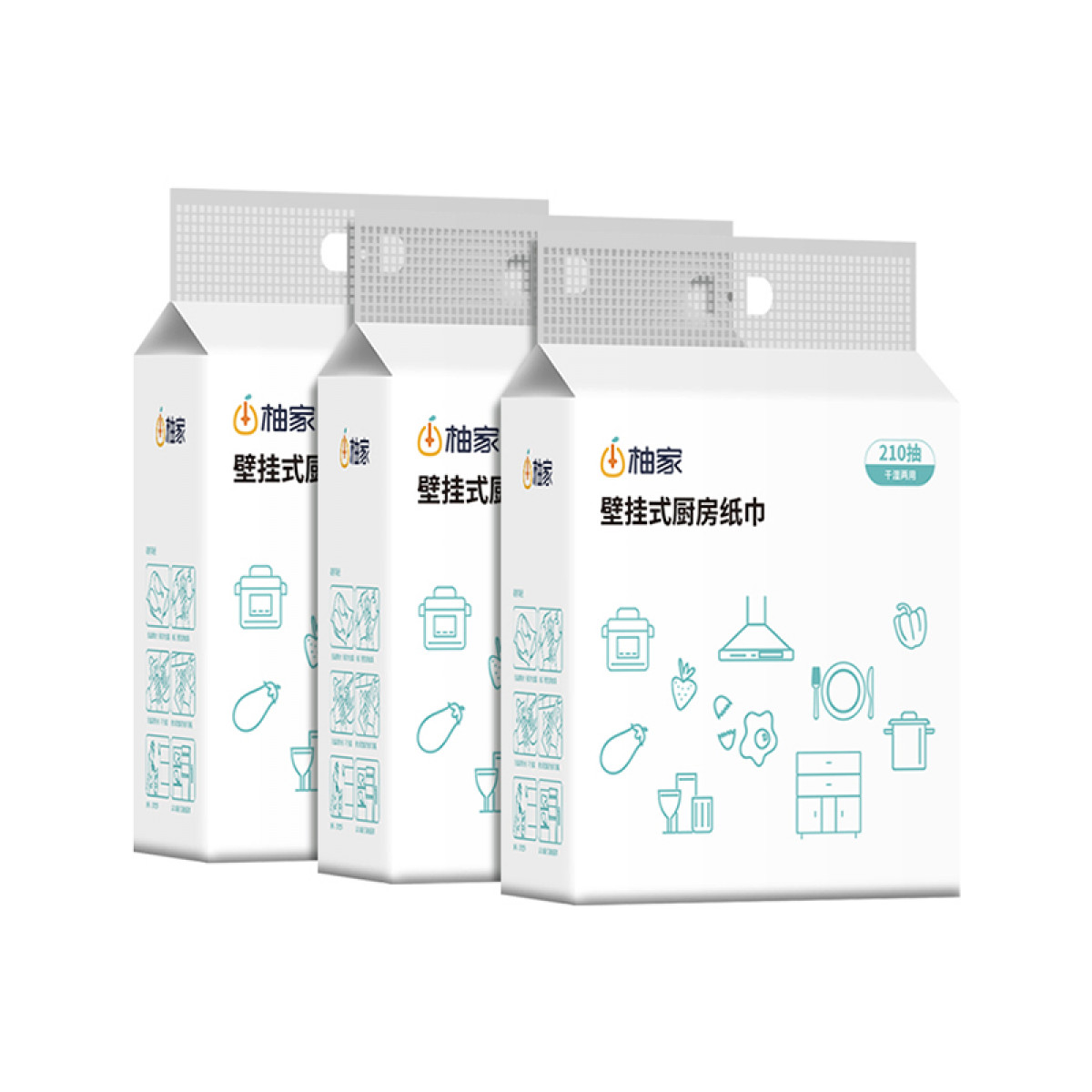 正大 （CP）柚家厨房纸巾（壁挂式）2层 210抽提 3提箱453679【全国包邮】