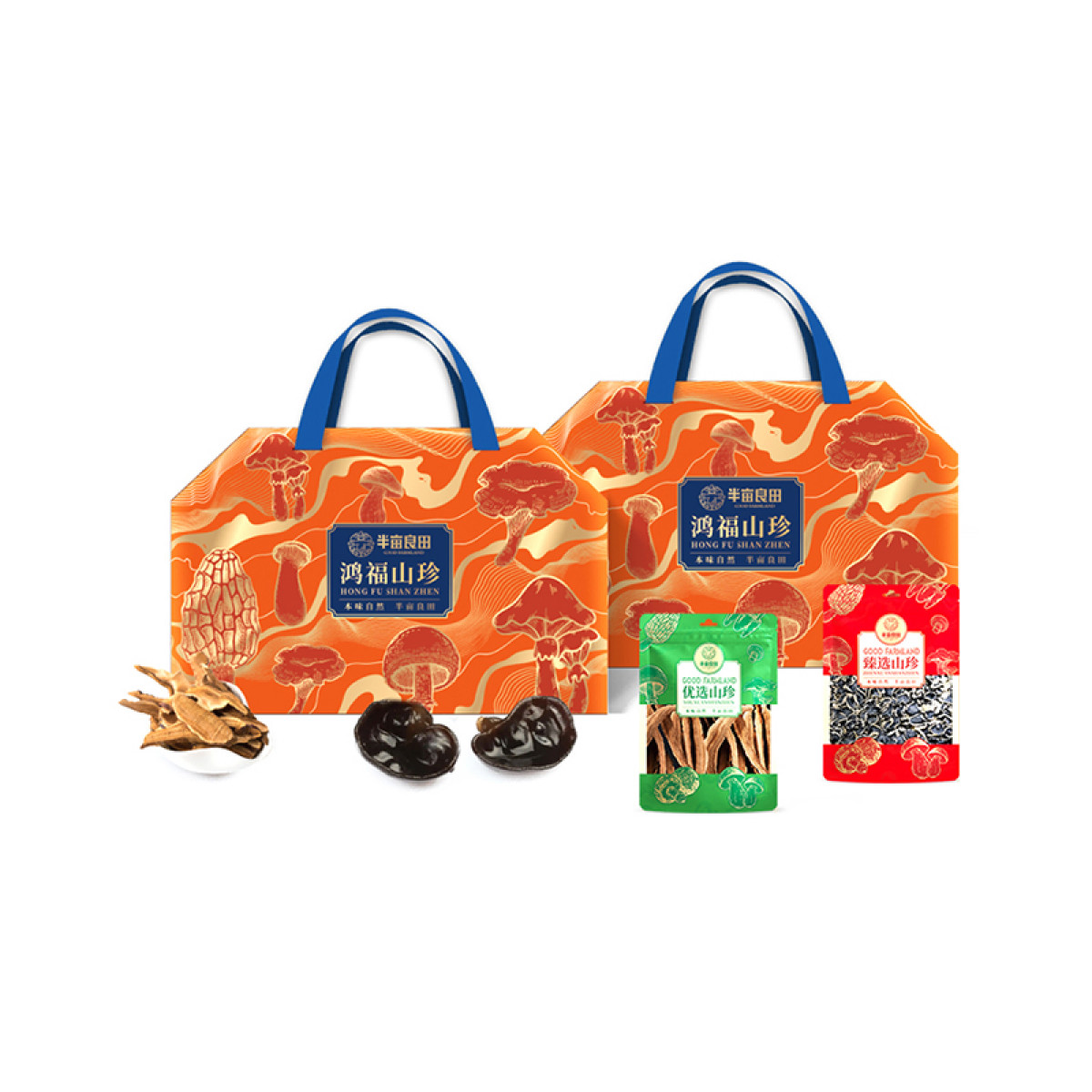 （巨邦佑）R+半亩川鸿福山珍1100g 木耳真姬菇灵芝片8拼菌菇山珍礼盒