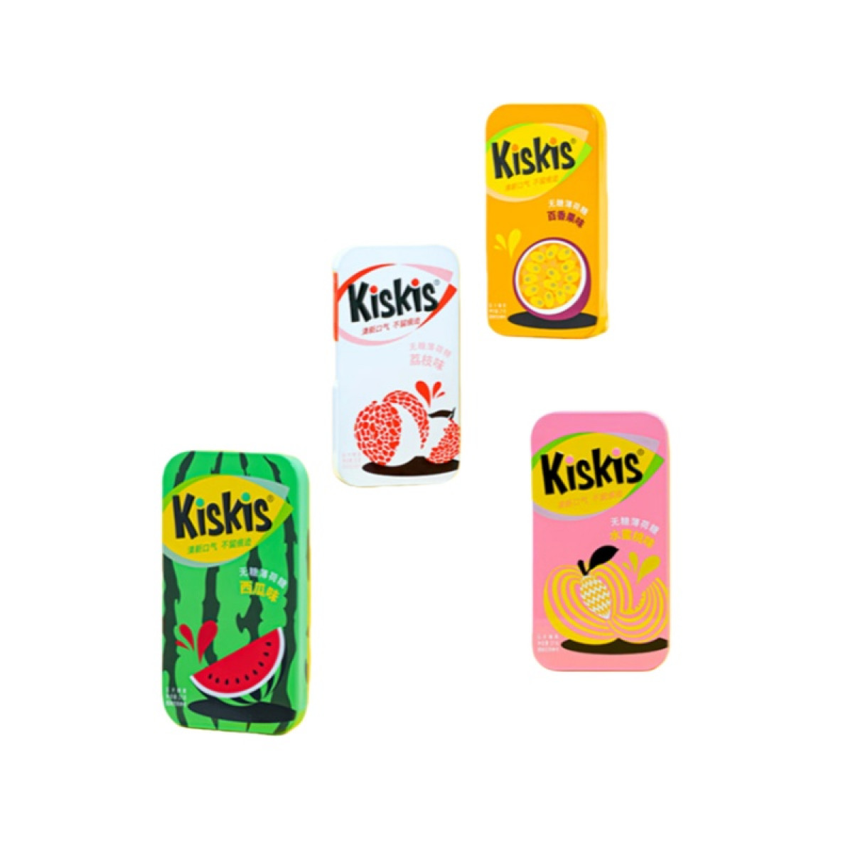 （世星阳光）酷滋KisKis 无糖薄荷糖21g*4盒 百香果味+蜜桃味+荔枝味+西瓜味 清新口气 颜值担当网红爆款  无约无束随时享受 持久清凉唇齿留香