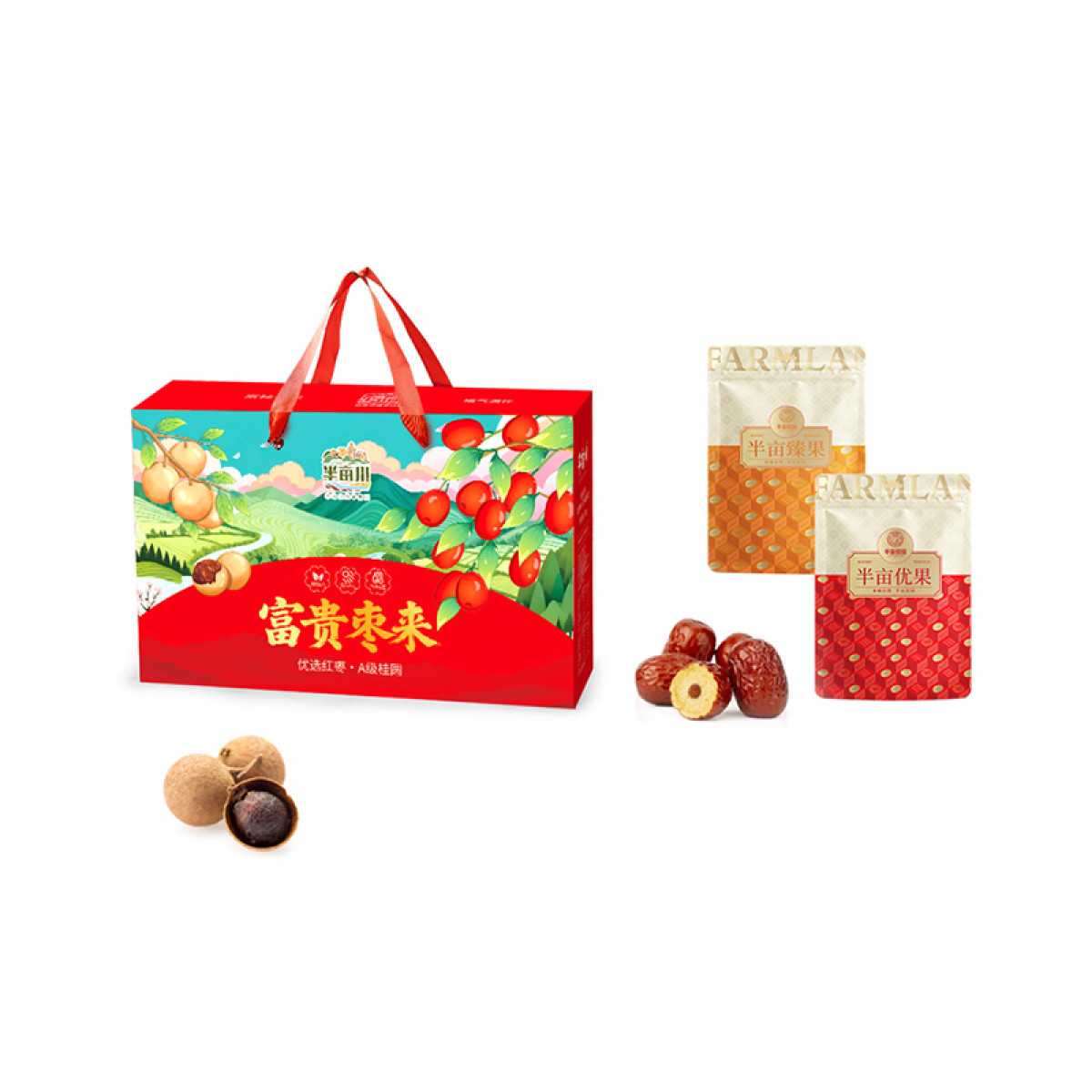 （巨邦佑）R+半亩川半亩良田 富贵枣来红枣礼盒1000g  新疆若羌灰枣红枣桂圆节庆礼盒