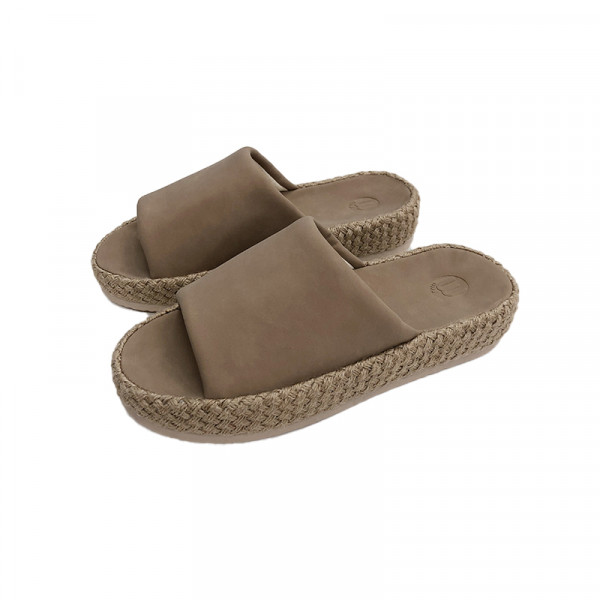 （巨邦佑）BJ+楠木之舟 羊巴皮棉麻四季拖754N755W 鞋面防水防滑亚麻包边情侣居家四季拖