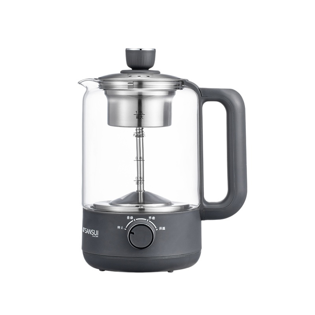 （世星阳光）SANSUI山水 煮茶器1.5L 灰色 SZC-968 360°喷泉蒸淋萃出深藏茶精华 蒸汽回旋 反复喷淋 简单四档自由调节 日常煮茶更简单 老茶更宜慢煮 唤醒茶叶原汁原味
