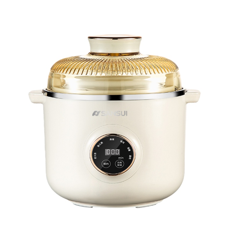 （世星阳光）SANSUI山水 多功能电炖锅1.2L SDZ-19S 米色 隔水柔炖营养充分保留 恒温泡发燕窝朵朵饱满 微电脑智能菜单一键触控炖煮免看管
