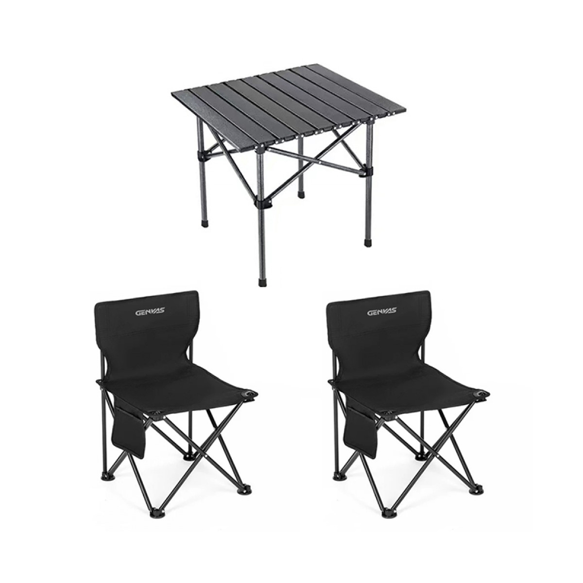 （康恩）君华仕经典款折叠椅一桌两椅便携式桌子露营椅（三件套）黑色