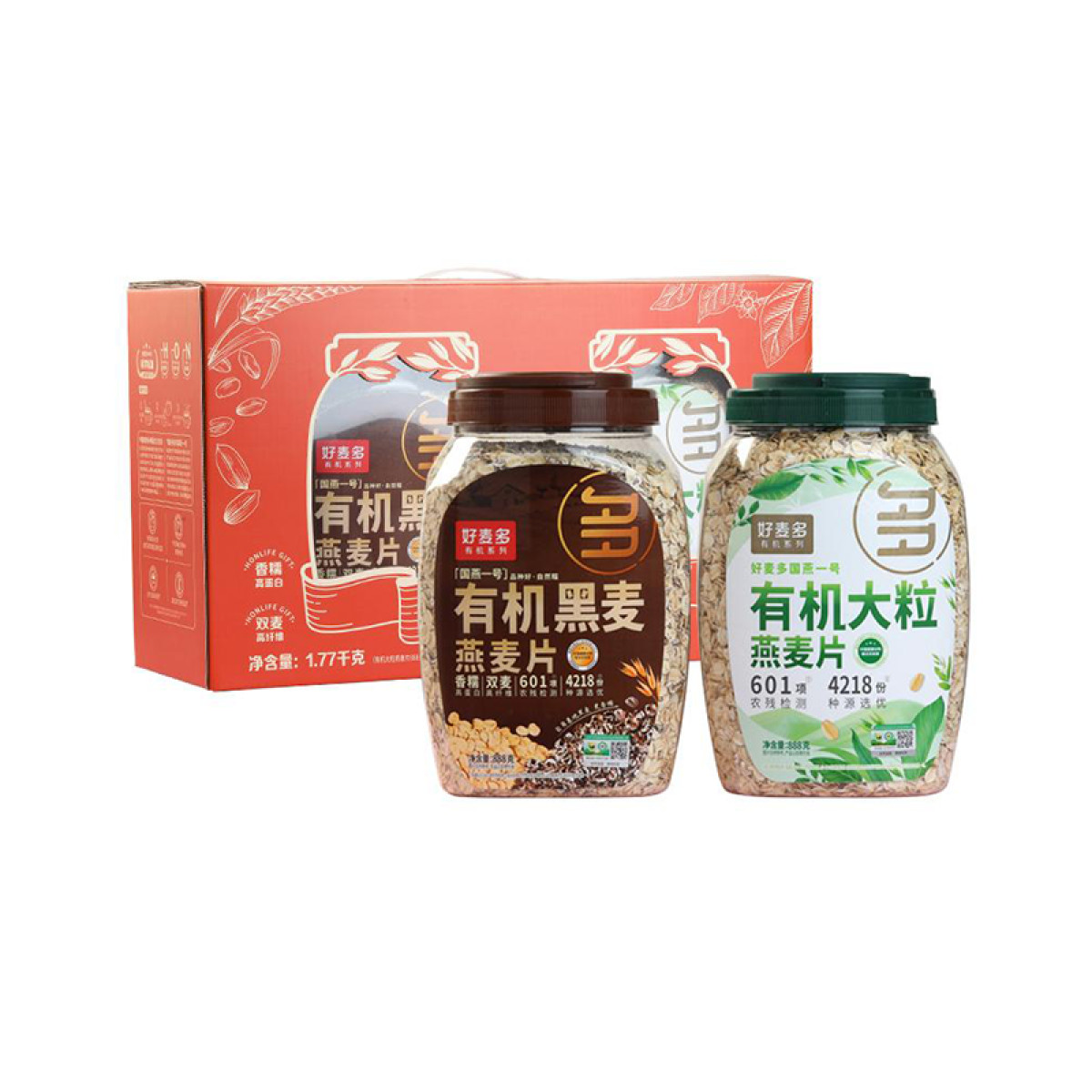 （康恩）好麦多高铁燕麦人参猴头菇粉营养早餐代餐即食有机礼盒尊享双麦礼盒1.77kg